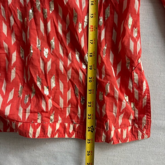 Tory Burch Ikat Sequin Tunic Top Red Gold Cotton Size 12 | Boho Chic - Picture 7 of 7